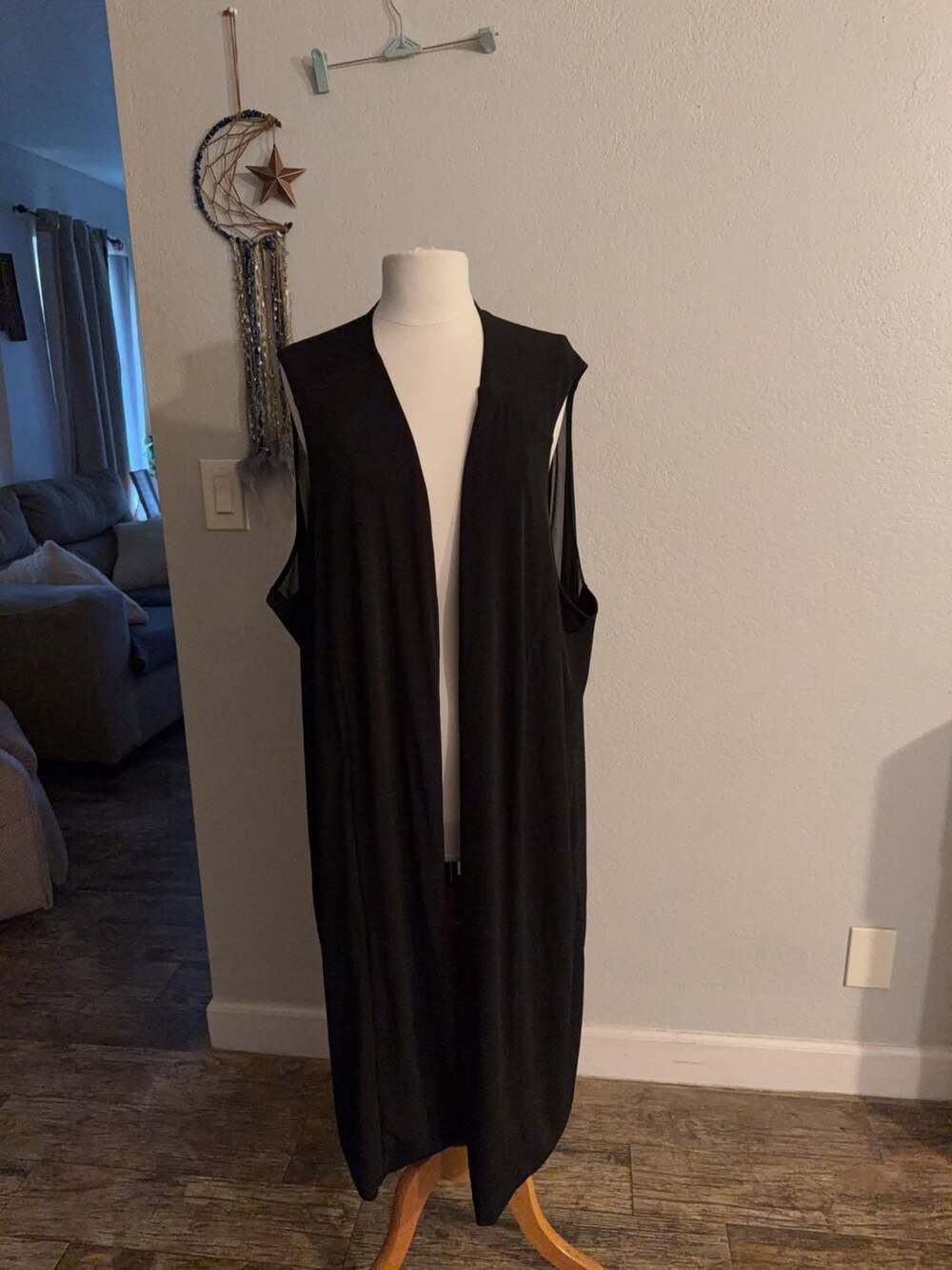 Susan Graver Black Sleeveless Open Front Long Vest Size 3XP